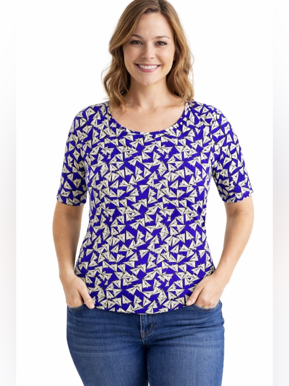 LuLaRoe Purple and White Paper Airplane Gigi Top